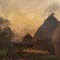 Антикварная картина «Сельский пейзаж со стогами»