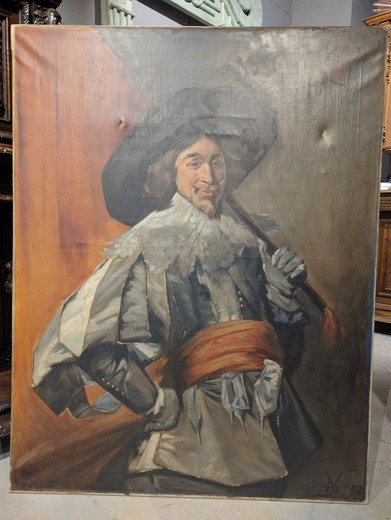 антикварная картина 19 века мушкетер, франс халс