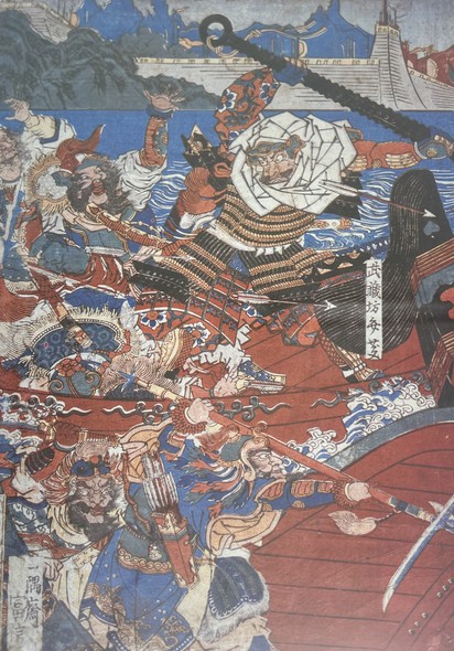 Винтажная литография Утагава Куниёси «Битва»