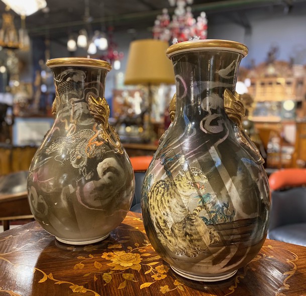 Antique paired Satsuma vases,
Kyoto workshops