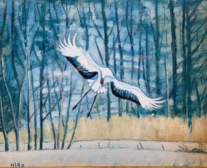 Vintage painting "Crane taking off"