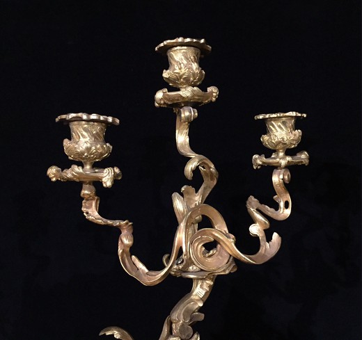 Bronze candlesticks, pair of candelabras antique, barocco style
