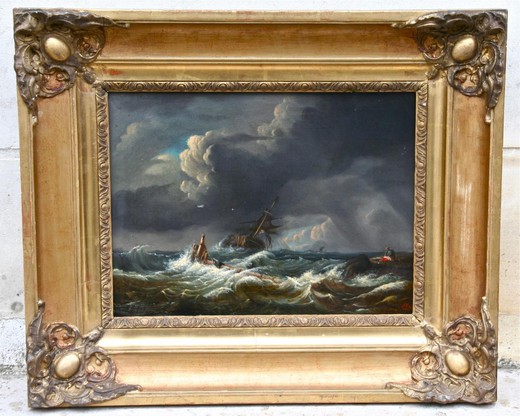 старинные парные картины маслом, кораблекрушение флота, 19 век