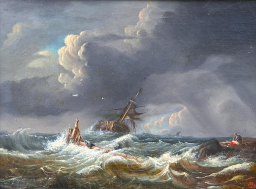 винтажные парные картины маслом, кораблекрушение флота, 19 век