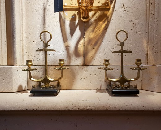 Antique pair candlesticks "Anchors"