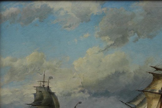 винтажная картина маслом на холсте военно-морской флот Корнелиса Кристиана Доммершуйзена в раме из дерева