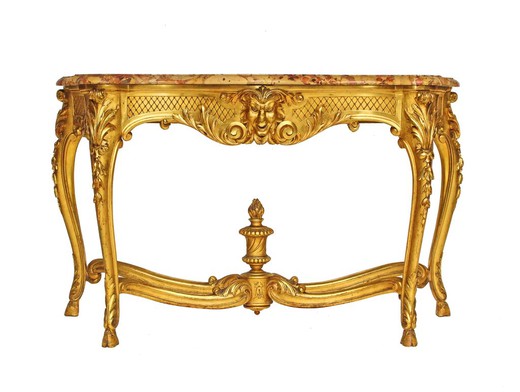 антикварная мебель в стиле Людовика XV из золоченого дерева и мрамора купить в Москве