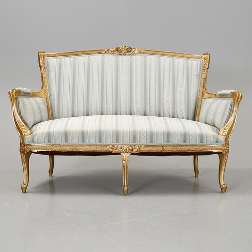антикварный диван в стиле людовика 15, старинный диван из дерева с золочением, анткиварная софа из золоченого дерева. старинный диван в стиле Людовика XV, анктиварный диван рококо, старинный диван в стиле рококо