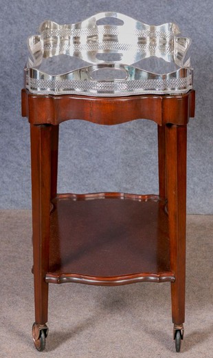 винтажный сервировочный столик из красного дерева с подносом из металла с серебрением в стиле модерн арт-нуво купить в Москве