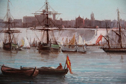 Antique painting "Scene in the eastern port"