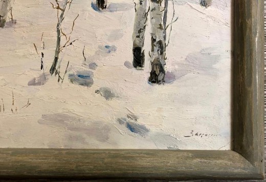 Антикварная картина "Берёзы в снегу"