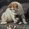 Antique painting "Cat with kittens"