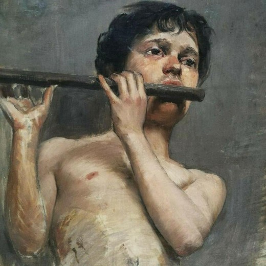 Антикварная картина «Портрет флейтиста»