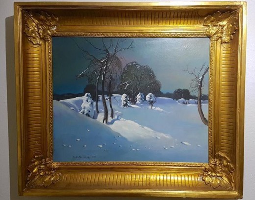 Антикварная картина «Зимний пейзаж»