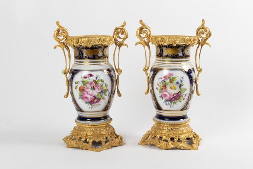Antique pair of vases of Sevres manufactory