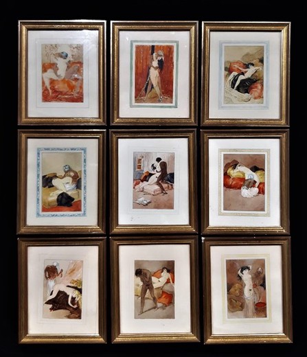Antique set of nine paintings