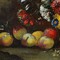 Antique still life painting with flowers and peaches