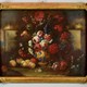 Antique still life painting with flowers and peaches