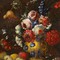 Antique still life painting with flowers and peaches