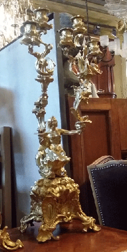 Bronze candlesticks, pair of candelabras antique, barocco style