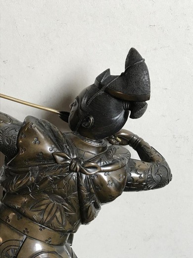 Antique sculpture of a Japanese warrior samurai