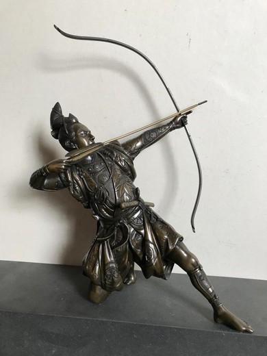 Antique sculpture of a Japanese warrior samurai