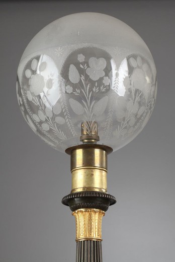 старинные парные электрофицированные масляные лампы в стиле ампир из бронзы с золочением купить в Москве