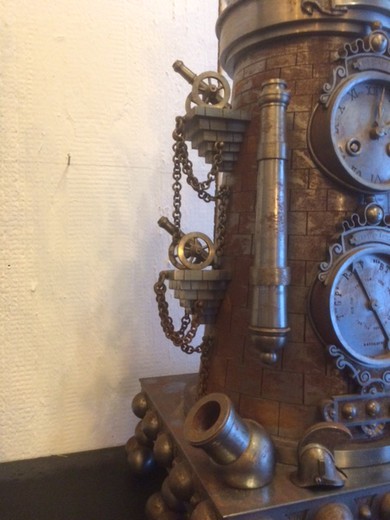 старинные каминные часы с барометром и парными канделябрами из металла и стали в морской тематике купить в Москве
