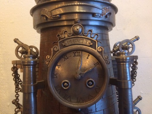 винтажные каминные часы с барометром и парными канделябрами из металла и стали в морской тематике купить в Москве