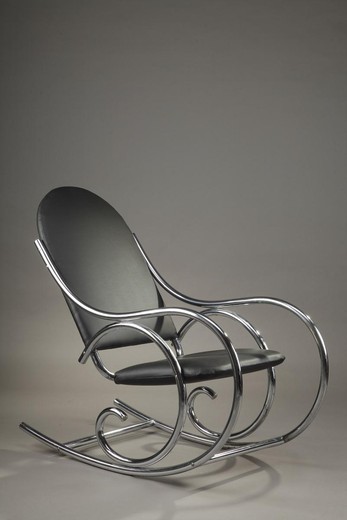 антикварное кресло-качалка в стиле тонет из металла и искусственной кожи купить в Москве