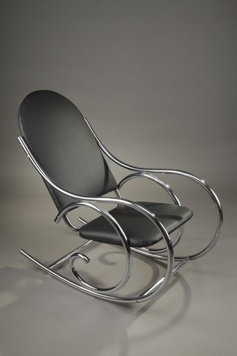 винтажное кресло-качалка в стиле тонет из металла и искусственной кожи купить в Москве