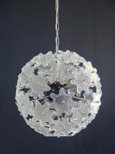антикварная люстра спутник из муранского стекла и хромированного металла Venini купить в Москве