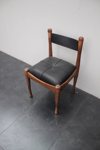 комплект антикварных стульев из дерева и кожи в стиле Mid-Сentury modern фабрики Bernini купить в Москве