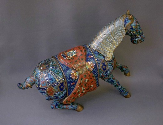 Antique horse in armour bronze sculpture