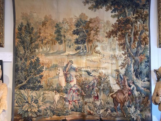 Antique Aubusson tapestry hunting scene
