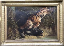 Antique painting "Tiger Hunt"