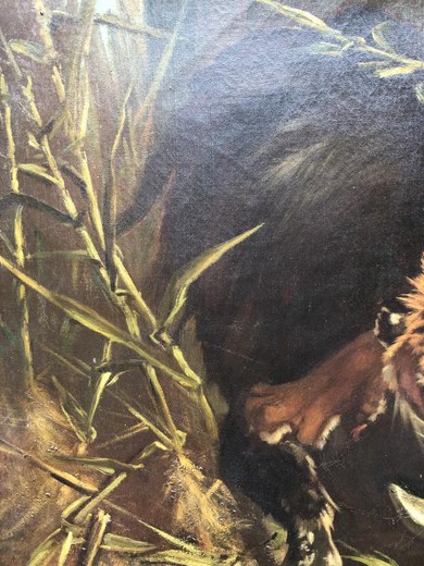 Antique painting "Tiger Hunt"