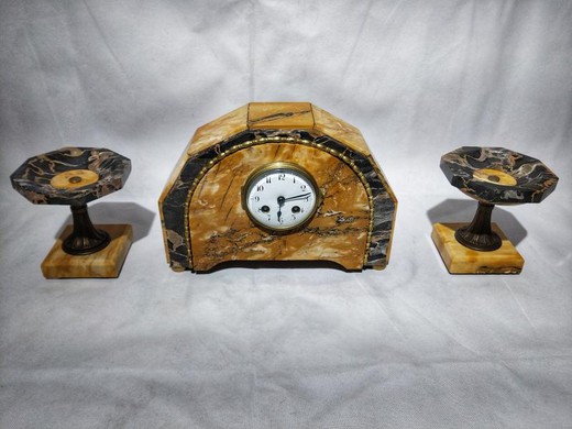 Antique fireplace clock and vases set