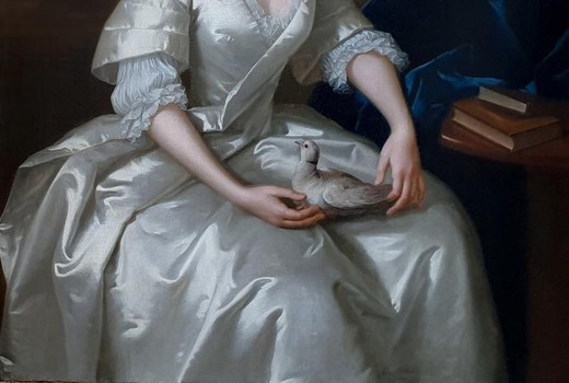 Antique portrait "Lady with a dove"
