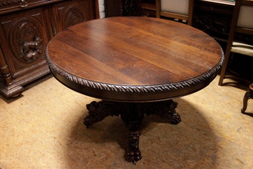 старинный стол в охотничьем стиле, стол в стиле охота, резной овальный стол, купить старинный стол