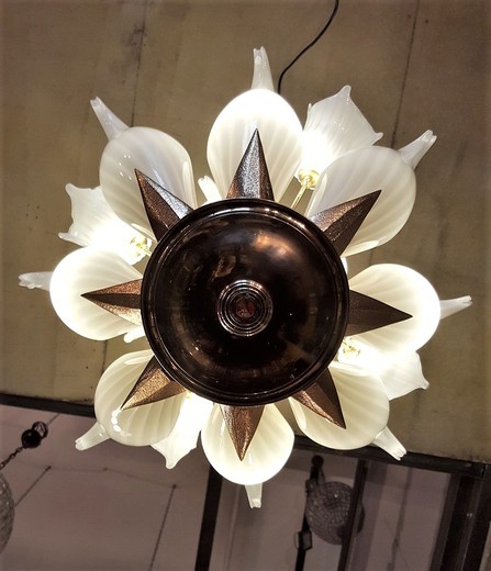 Vintage chandelier of the designer Franco Luce. It is made of Murano glass. Italy, Venice, the 1970s.