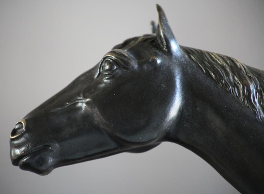 Antique sculptural composition "Amazon on horseback." Made of patinated bronze. The base is a stone. The work of the famous German sculptor - Helmut Shivelkamp. Germany, XX century.