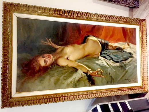 Picture "Naked." Canvas, oil. The frame is made of wood. The work of the famous Argentinean artist Richard Durando Togo. France, the 20th century.