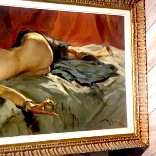 Picture "Naked." Canvas, oil. The frame is made of wood. The work of the famous Argentinean artist Richard Durando Togo. France, the 20th century.