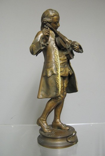 Antique sculpture "Young Mozart". It is made of bronze. The work of the famous French sculptor - Adrien Etienne Gaude. France, XIX century.