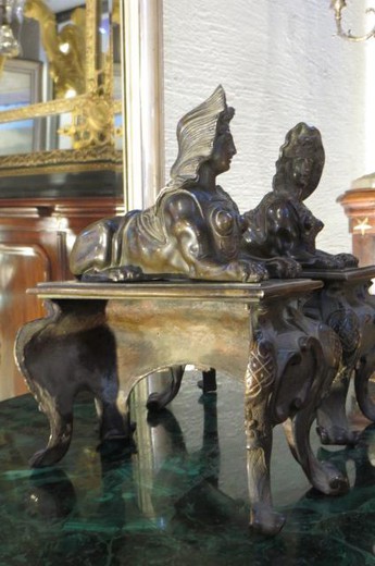 Antique paired tagans. Made of bronze. France, XIX century.