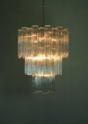 Large three-Tier Venini Murano Glass Tube Chandelier