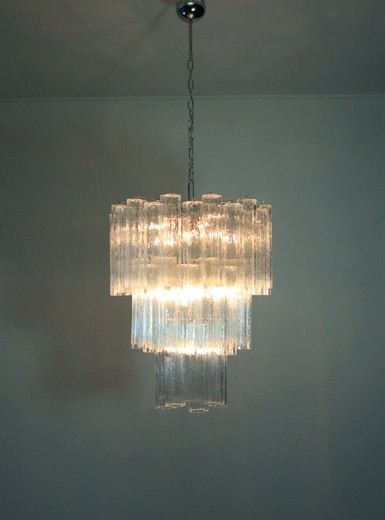 Large three-Tier Venini Murano Glass Tube Chandelier