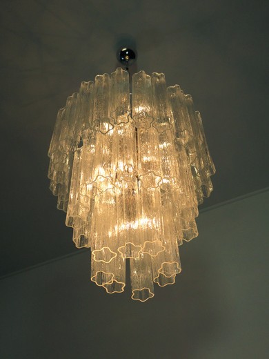 Large three-Tier Venini Murano Glass Tube Chandelier