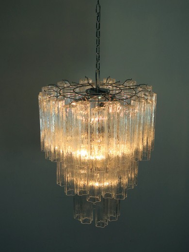 Large three-Tier Venini Murano Glass Tube Chandelier